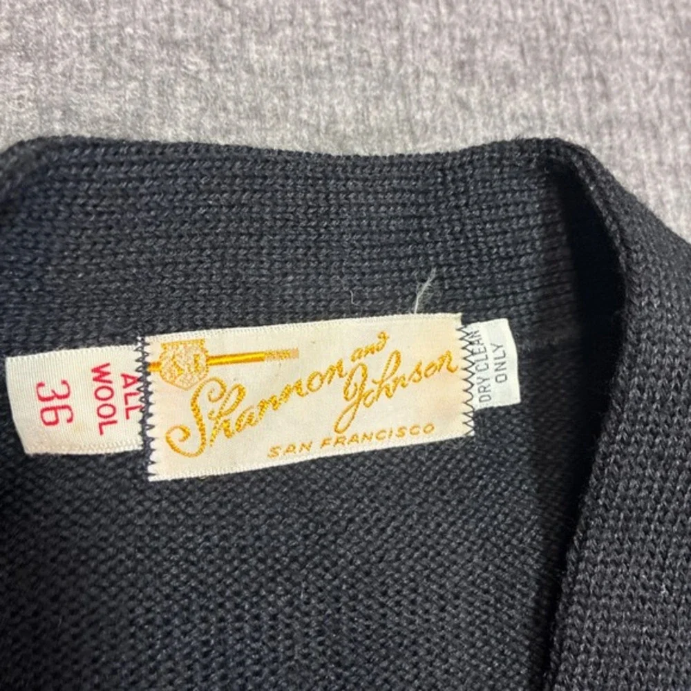 Shannon and Johnson Cardigan Sweater Mens 36 Black Vintage Letterman‎ Wool 70s
